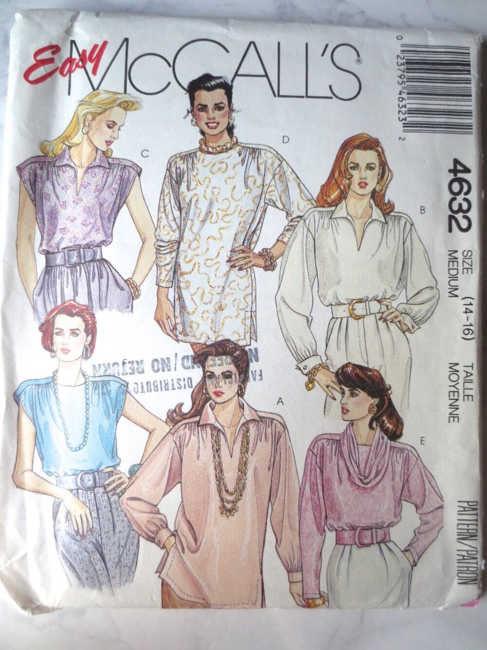McCalls 4632 Blouse, Tunic, Top and Detachable Drape Sewing Pattern Medium 14-16